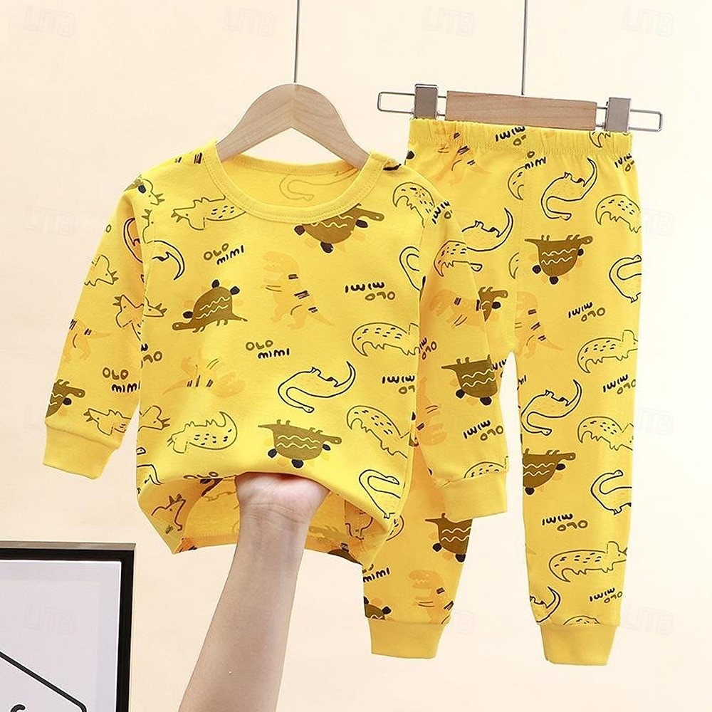 Småbarn Pojkar 2 delar Pyjamasset Långärmad Z17 Z29 Z13 Ensfärgat Djur Vår Höst Förtjusande Hem 7-13 år 2026 - $11.99 –P4