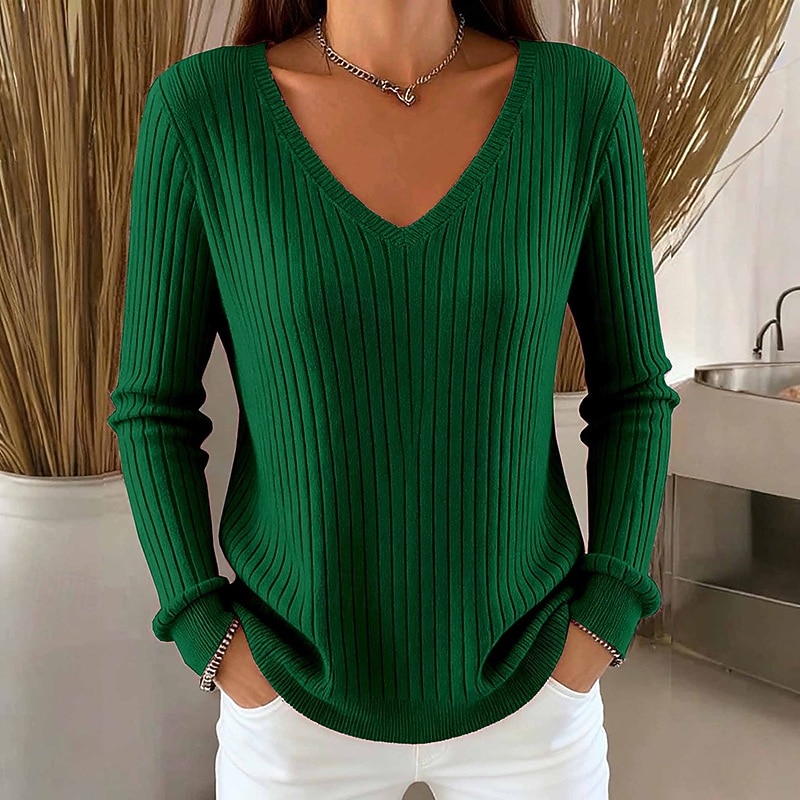 Dámské Svetr Rolák Módní Šik ven Na běžné nošení Pevná barva Do V Pletený Dlouhý rukáv Běžné topy Plést Denní Dovolená Jdeme ven Černá Bílá Podzim Zima 2025 - $27.99 –P5