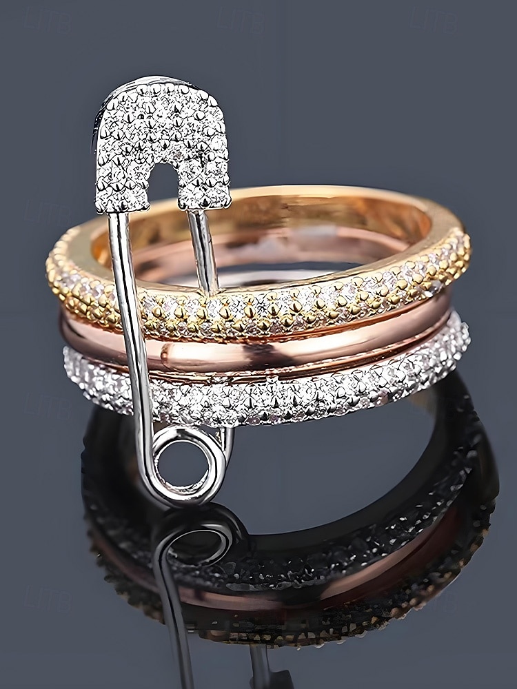 Dámský vánoční měděný prsten - elegantní tříbarevný design s čirými kameny, ideální jako sváteční dárek, slavnostní a stylový doplněk pro běžné i formální příležitosti 2026 - $11.99 –P8