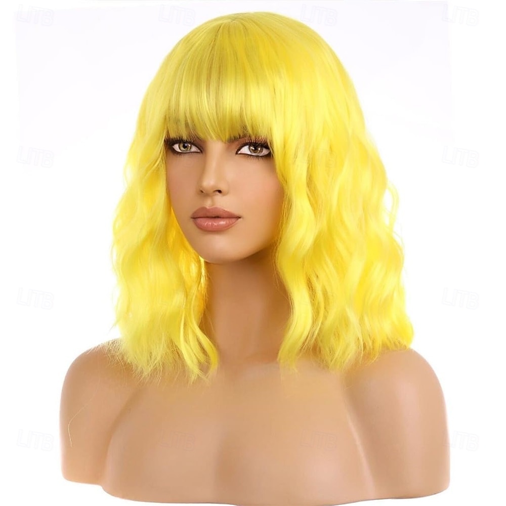 Carnival Wig 2026 Yellow Curly Short Synthetic Festival Wig Mardi Gras Parade Cosplay Costume Hair for Women 2026 - $21.99 –P2