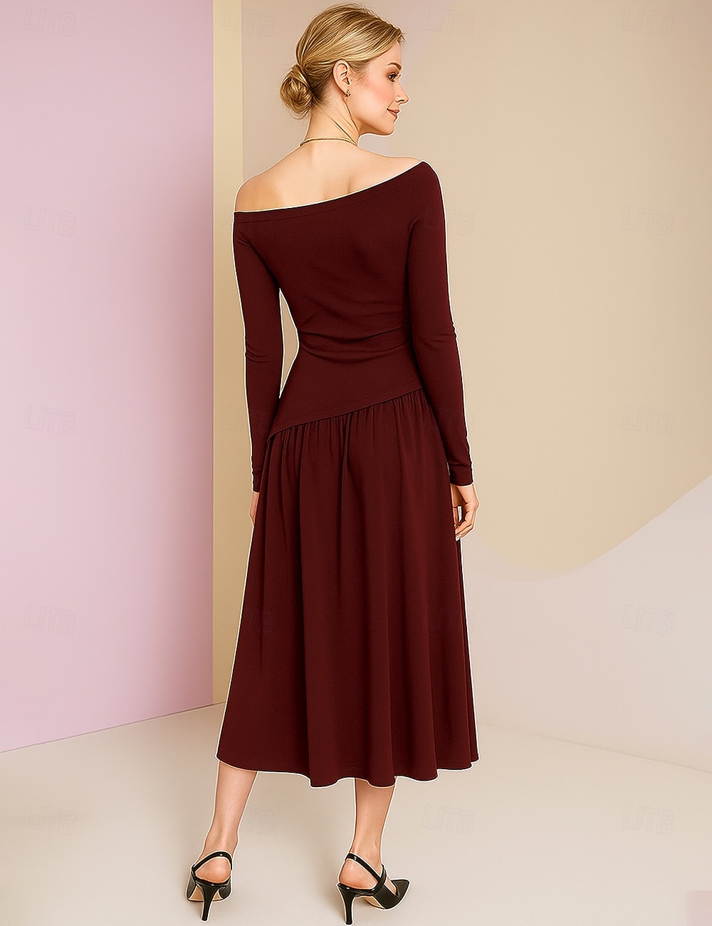 A-Linie Knöchellanges Partykleid Cocktailkleid Hochzeitsgastkleid Brautmutterkleid Langarm Schiffsausschnitt Elegantes Vintage-Party Baumwollmischung mit Falten 2026 - $149.99 –P2