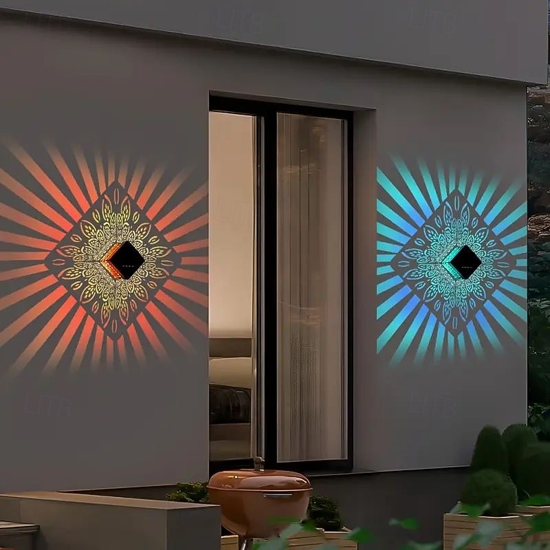 2 ks solární čtvercové nástěnné světlo venkovní vodotěsné nádvoří světlo s dutou projekcí nástěnné světlo vánoční domov zahrada veranda balkon vnější stěna dekorace krajinářské světlo 2026 - $44.99 –P2