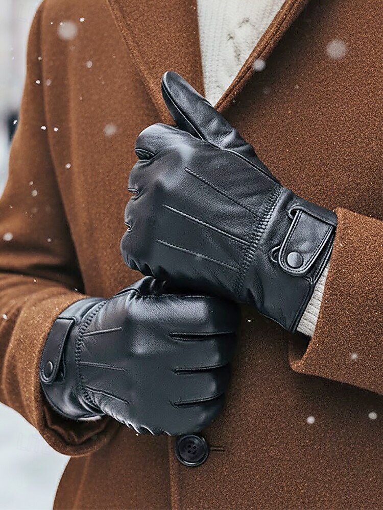 Miesten lampaannahkakäsineet - vedenpitävät, fleecevuoratut lämpimänä, tyylikkäät ja käytännölliset talviulkona käytettäväksi 2026 - $18.99 –P1