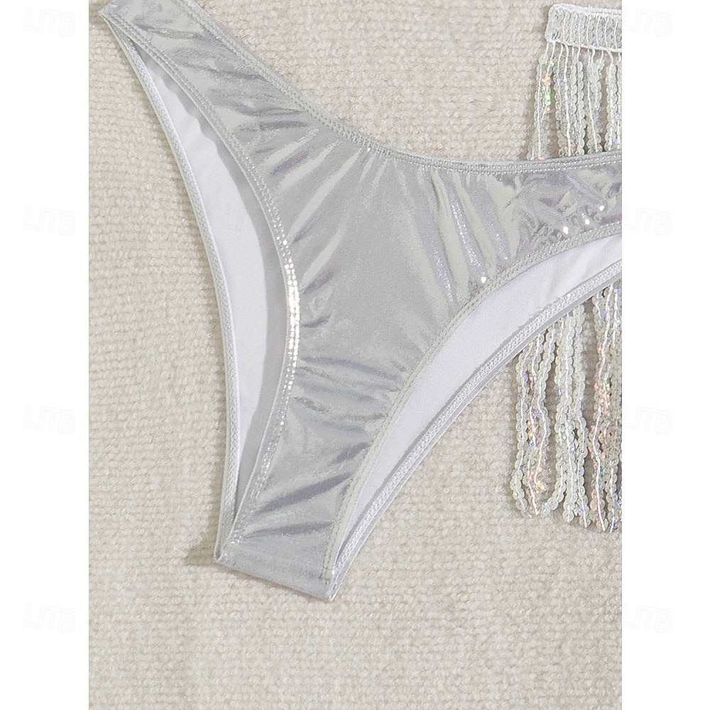 Samba Dancewear Outfit strălucitor din paiete argintii pentru femei - Set cu top halter bralette și fusta pentru petreceri rave - Costum de performanță 2026 - $34.99 –P6