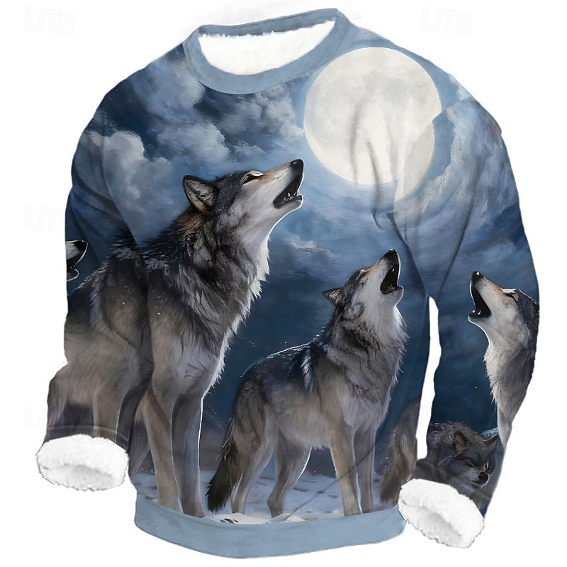 Herre Ulv 3D-utskrift Fleece Genser Daglig Fritid Fantasi Crew-hals Hjem Fest Gave Gateklær Blå 1 blå 2# Brun 3D-utskrift Høst Vinter Designer S M L XL XXL XXXL 2026 - $30.99 –P4