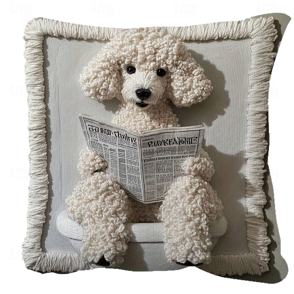 2026年 読書犬用枕カバー 2Dフラットプリント ソフトショートプラッシュ装飾クッションケース フェイク刺繍入り ソファ 寝室 リビングルーム ホームデコレーション 枕カバー 中身なし  コレクション – $9.99 –P3