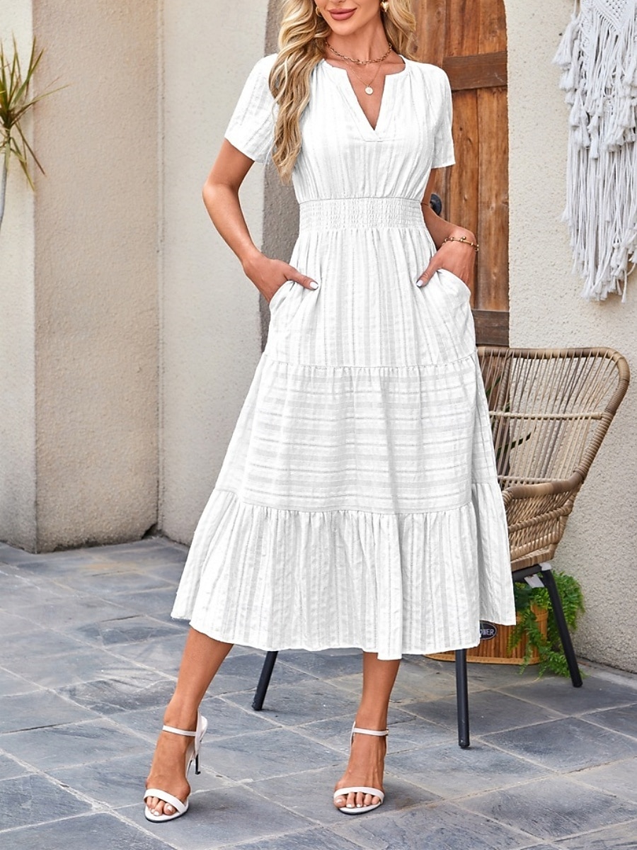 Pentru femei Rochie Maxi Rochie A line Casual Zilnic Fit regulat Simplu Manșon scurt În V Albastru piscină Alb Galben Roșu-aprins Vară Primăvară 2025 - $46.99 –P7