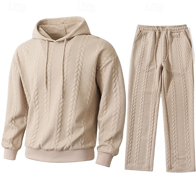 Men's Hoodie Tracksuit Hoodie & Pants Outfit Set Hoodies Set Hoodie Outdoor Daily Sports Jacquard Drawstring Pocket Plain Black Orange Khaki Polyester Activewear Fashion Streetwear Spring 2026 - $53.99 –P8