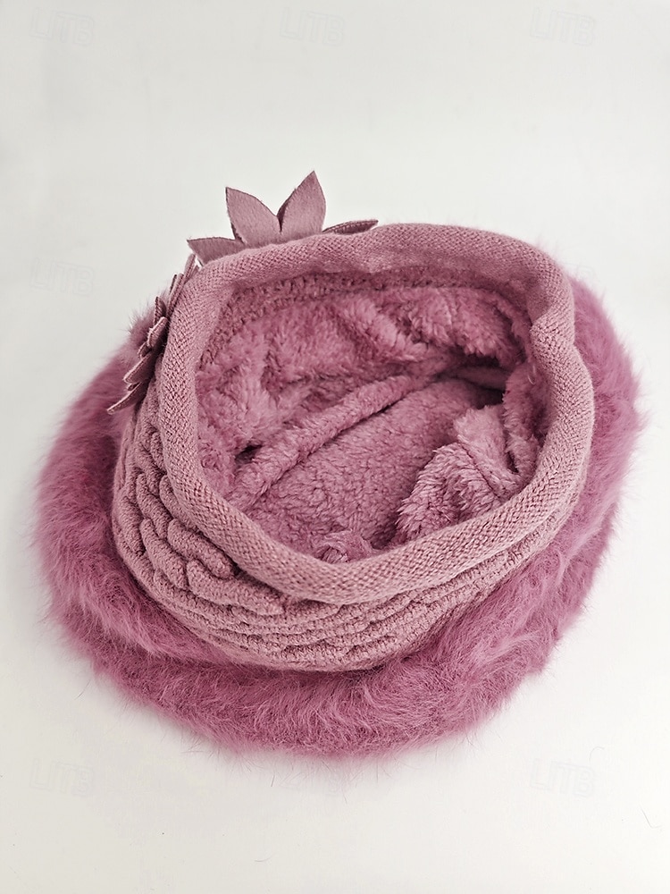 Dame vinterberet med 3D-blomster – mykt fuskepelsmateriale med fleecefôr, stilig strikkedesign, tilgjengelig i flere farger, perfekt for kaldt vær og høytidsklær 2025 - $14.99 –P9