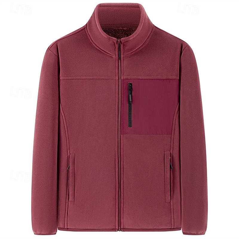 Voor heren Winterjack Fleecejack Vrijetijdsjas Vakantie Dagelijks Thermisch Warm Zak Fleece Herfst winter Effen Modieus Streetwear Opstaand Normaal Zwart Rood Khaki Leger Groen Donkerblauw Jacks 2026 - $41.99 –P15