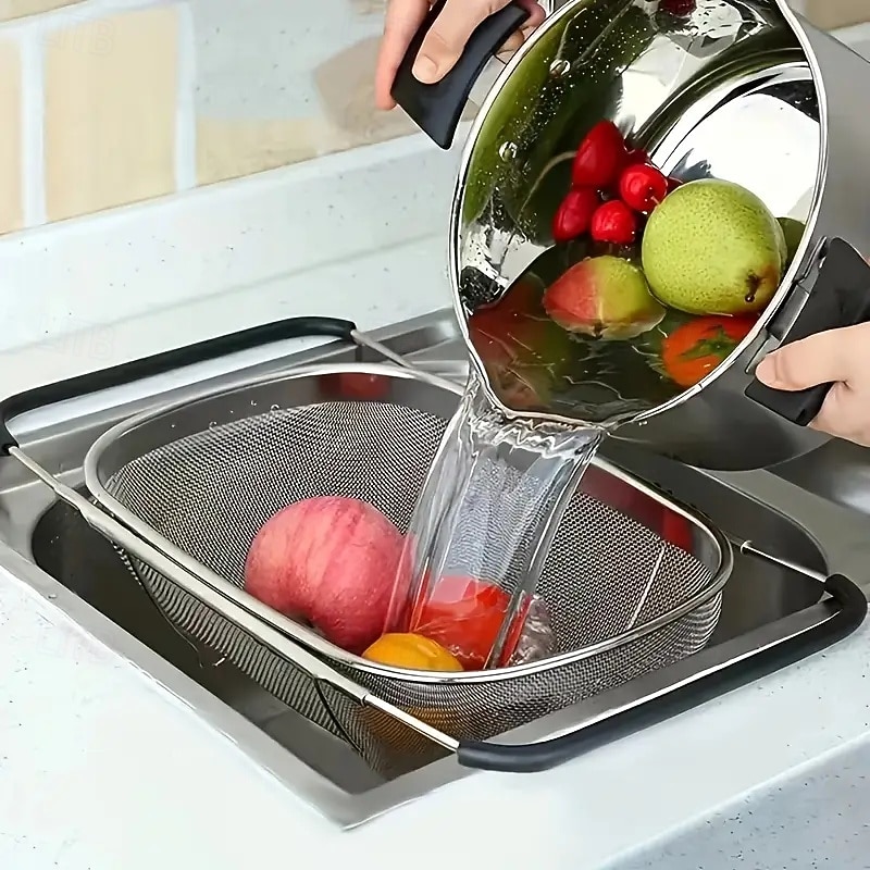 Cesta plegable y extensible de acero inoxidable para fregadero con mango telescópico: escurridor de platos compacto y resistente de acero inoxidable 304, ideal para almacenar frutas, arroz y pasta. 2026 - $20.99 –P3