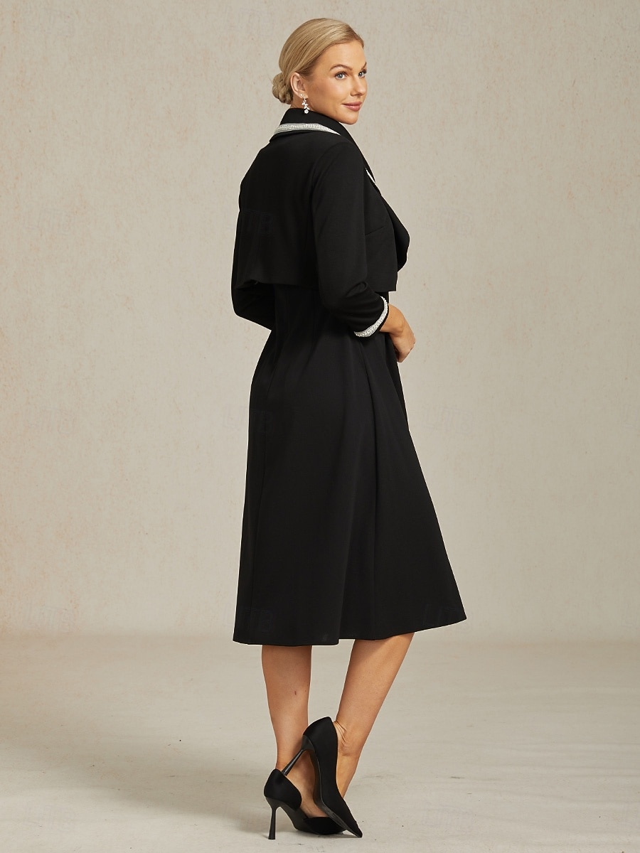 בגדי ריקוד נשים כפתור למעלה Ruched קפלים חרוזים אלגנטית שרוול 4\3 צווארון V Crop Tops עבודה אורחת חתונה לבוש קוקטייל שחור אביב סתיו חורף 2026 - KZT 14968.31 –P4