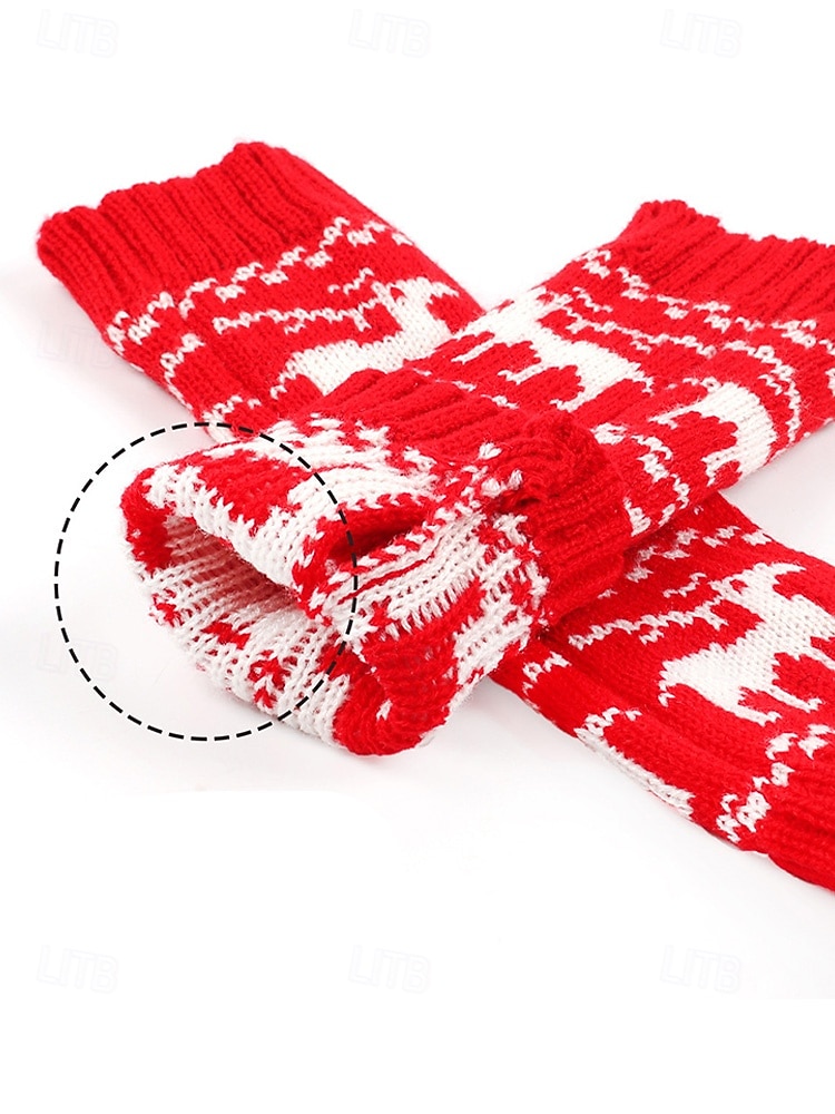 Stickade fingerlösa julvantar för kvinnor, röda och vita Fair Isle-renmönster, julvantar för vinterfester och festliga evenemang 2026 - $7.99 –P9