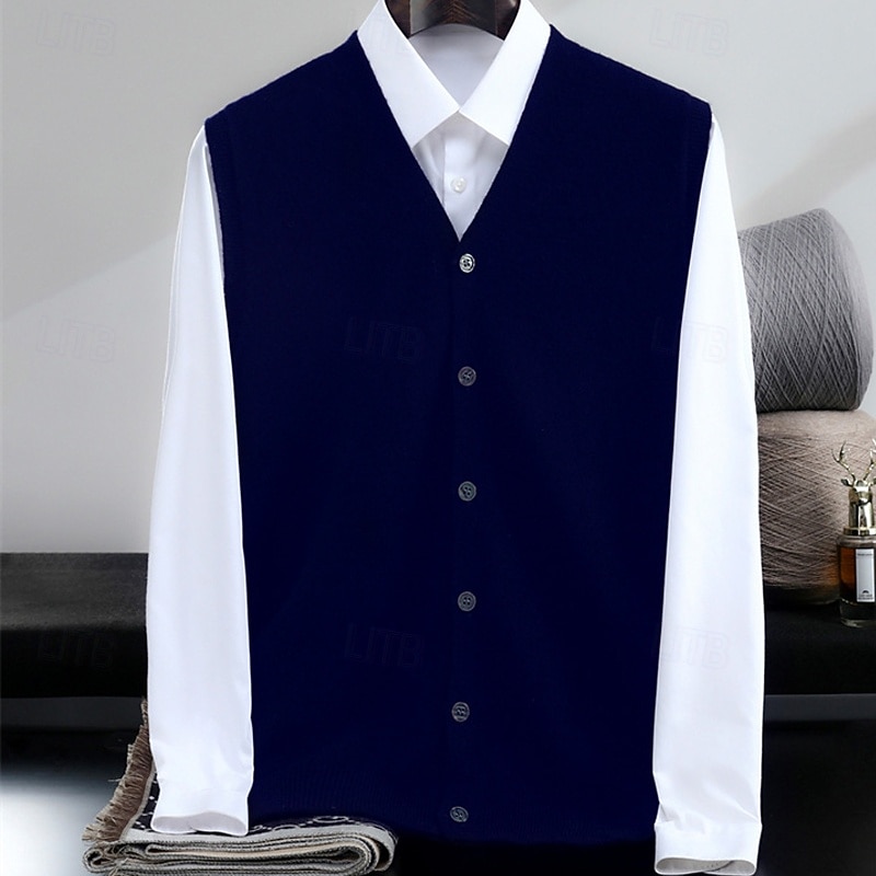 2026年 メンズ プレミアム ピュアウール カシミア カーディガン セーター Vネック クラシックニット ボタン 無地 ソフト 暖かい 通気性  コレクション – $102.99 –P7