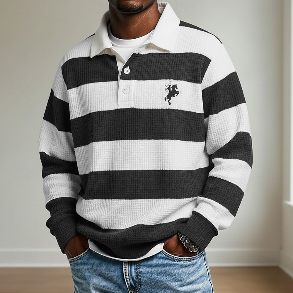 Homens Tiras Horizontais Pólo Pólo Rúgbi Camisas Polo de Rugby Manga Longa Camisas polo Lapela Roupa de Esporte Casual Escola Roupa Esportiva Roupa Diária Impressão 3D Primavera Outono Inverno Azul de 2026 por $28.99 –P4