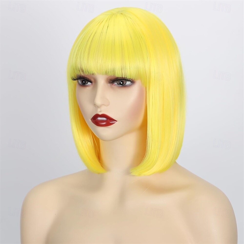 Peruca de Carnaval 2026 Loiro Vermelho Preta Liso Bob Curto Peruca sintética para festivais Mardi Gras Parada Cabelo para fantasia de cosplay para Feminino de 2026 por IDR Rp385603 –P4