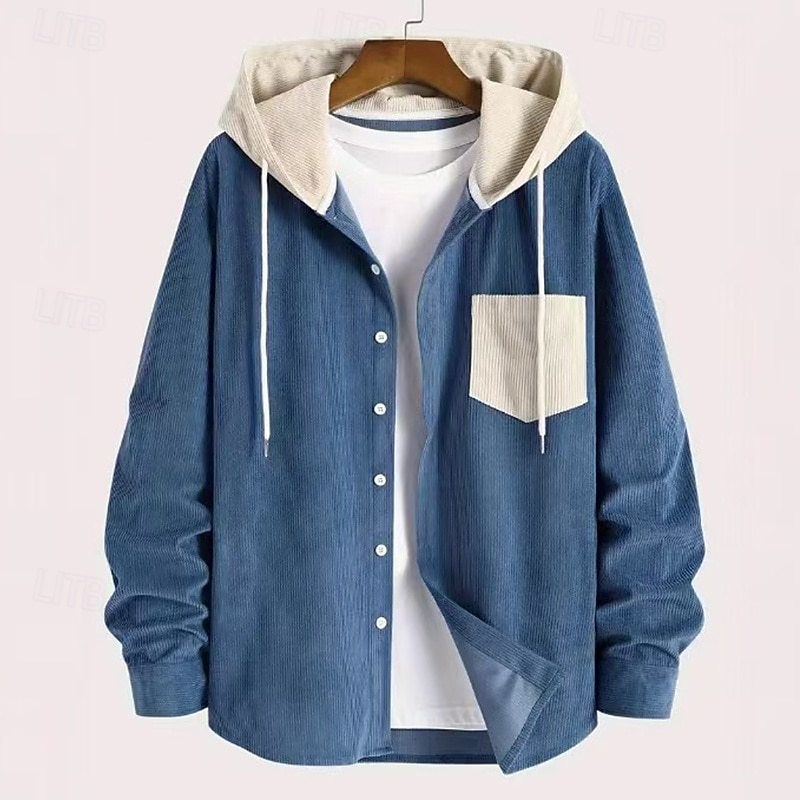 Herren Hemd Freizeithemd Cordhemd Knopfhemd Kapuzenhemd Blau Schwarz Grün Langarm Einfarbig Mit Kapuze Lässig Täglich Tasche Bekleidung Mode Modern Lässig 2025 - $24.99 –P4