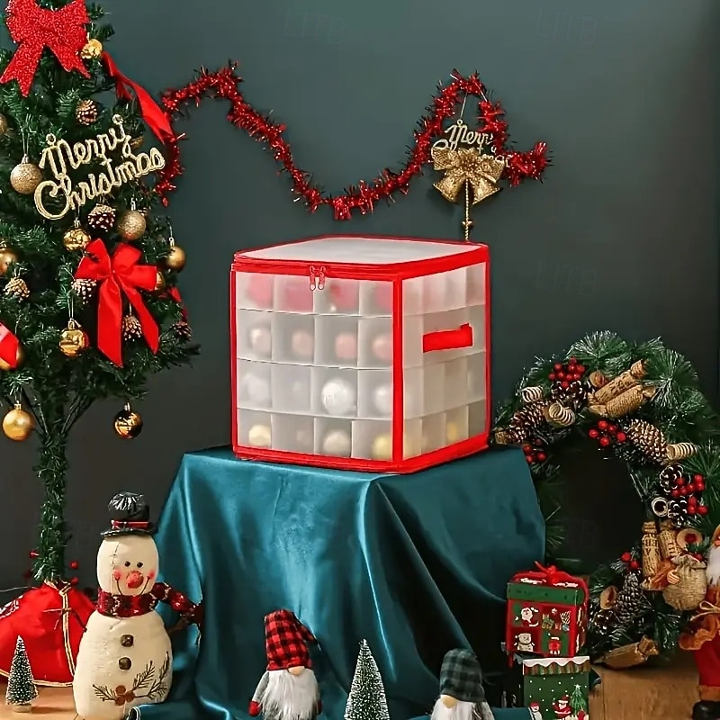 Kerstversieringsdoos met 64 compartimenten, 12x12x12 inch kerstopbergdozen, ornamentorganizer met rits en handgrepen, geschikt voor vakantiedecoraties, sieraden en cadeaus 2026 - $20.99 –P3