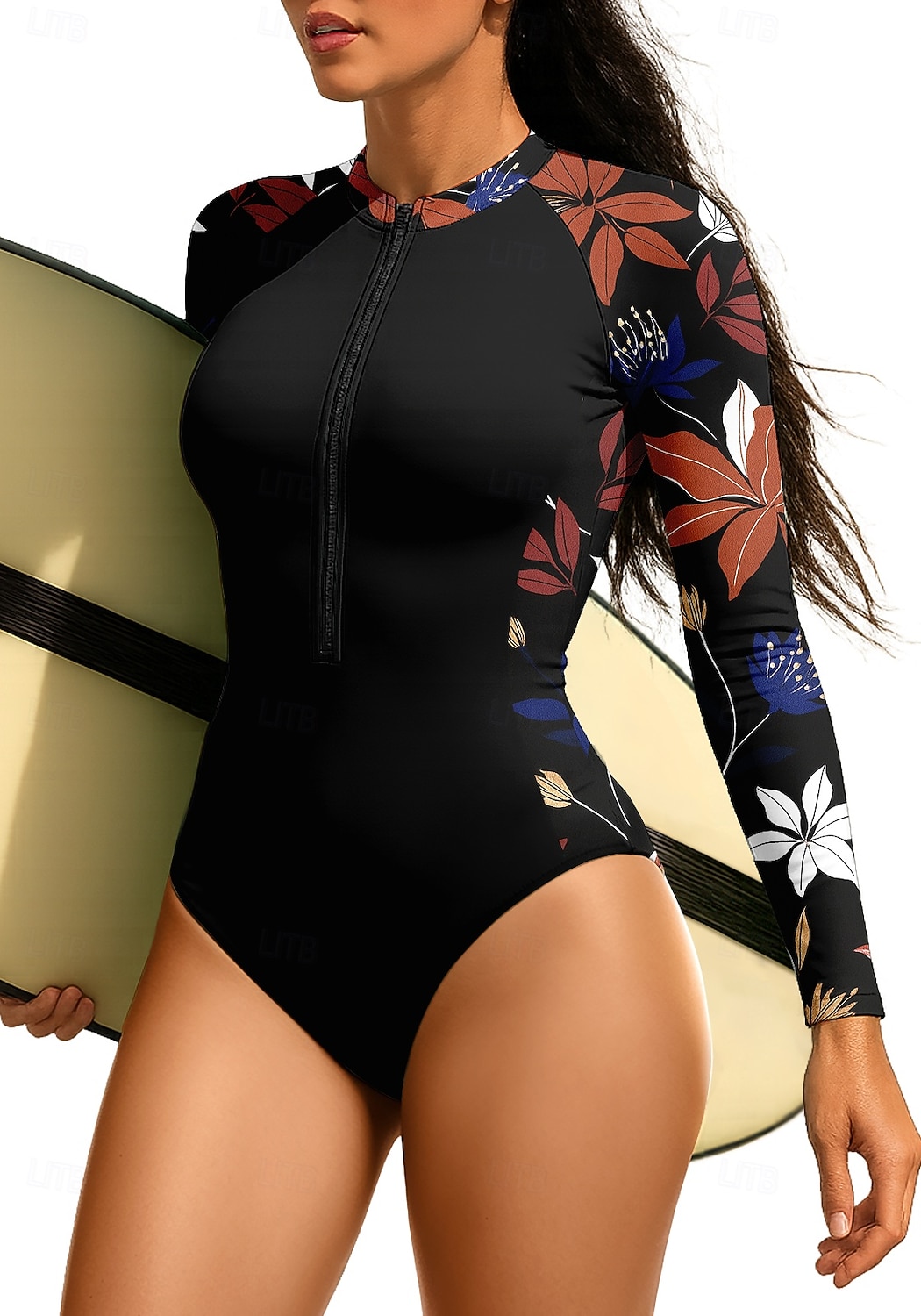 Жен. Стандарт Рашгард UPF50+ Быстровысыхающий Легкость Длинный рукав Боди Плавки-шорты Купальный костюм Передняя молния Серфинг Гребля на каное Пляж  Водные виды спорта Спортивная Плавание Цветочные 2025 - $32.99 –P3