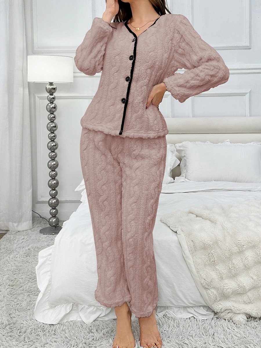 Γυναικεία Σετ Πυτζάμες Καθημερινό Ανατομικό Μονόχρωμες Ελαστική μέση Παντελόνι Σπίτι Καθημερινά Μακρυμάνικο Λαιμόκοψη V Λευκό Ανθισμένο Ροζ Άνοιξη Φθινόπωρο Χειμώνας Κανονικό 2026 - $31.99 –P10