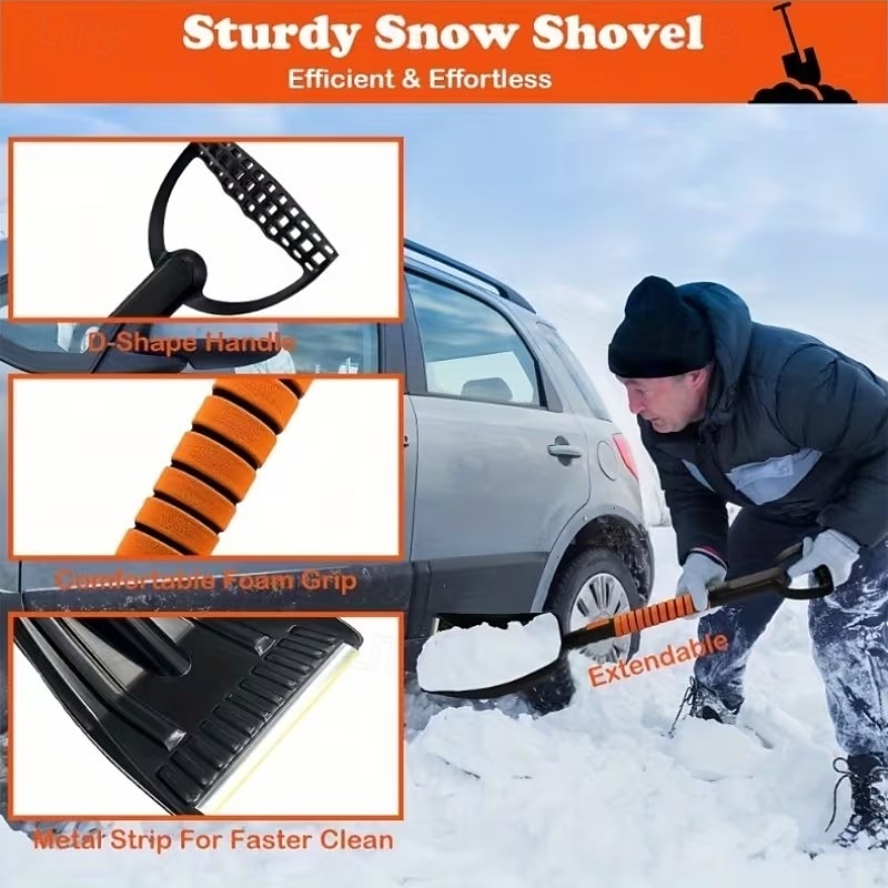 Sneeuwborstel- en schraperset van 41 inch voor auto's - 5-in-1 telescopische ijskrabber met rubberen borstel, schuimrubberen handvat, 270° draaibare kop en schep - universeel sneeuwruimgereedschap 2026 - $31.99 –P1