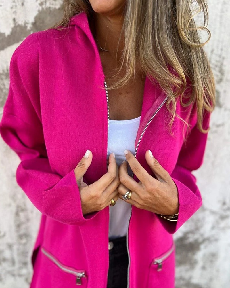 Damen Wintermantel Kapuzenjacke Warm Bequem Reißverschluss Tasche Lässig Einfach Outdoor Urlaub Heim Alltagskleidung Lang Mit Kapuze Normale Passform Langarm Oberbekleidung Schwarz Rote Kamel Herbst 2026 - $19.99 –P13