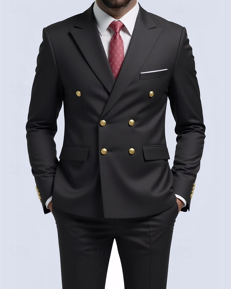 Herre Blazer + kjolebukser Blazer drakter Virksomhet Cocktailfest Bryllupsfest 2 deler Mote Fritid Vår Høst Polyester عادي Lomme Knapper Bekvem Dobbeltkneppet Blazer Blå Mørkegrå Svart Hvit 2025 - $114.99 –P2