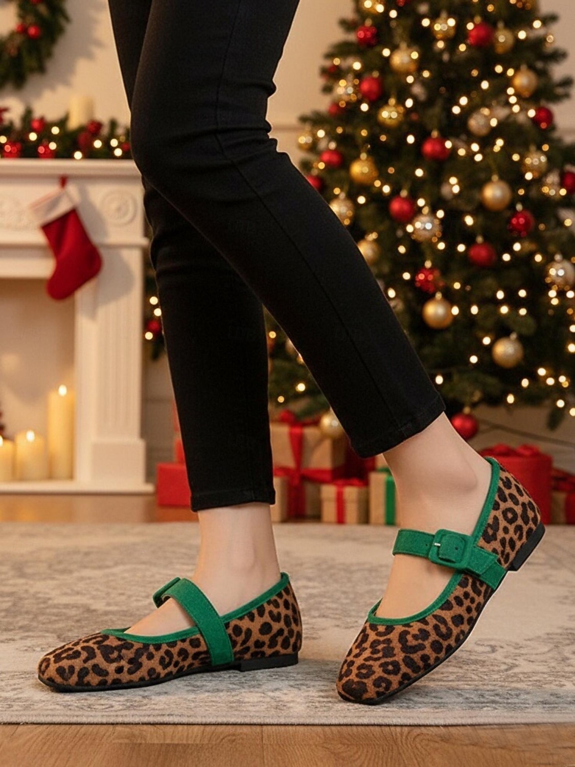 Mary Jane-flats met luipaardprint voor dames met fluwelen gespband – vintage stijl, perfect voor Kerstmis, feestdagen en dagelijks gebruik 2026 - $32.99 –P4