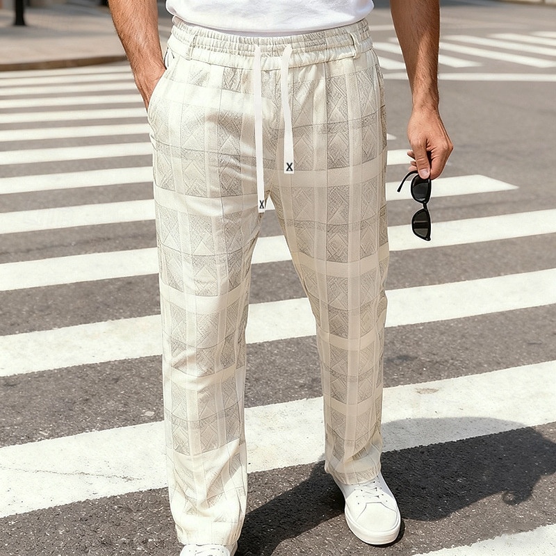 Men's Trousers Casual Pants Drawstring Pocket Elastic Waist Plaid Comfort Soft Outdoor Daily Holiday Fashion Classic Style Dark Khaki Light Khaki Micro-elastic 2026 - $24.99 –P17