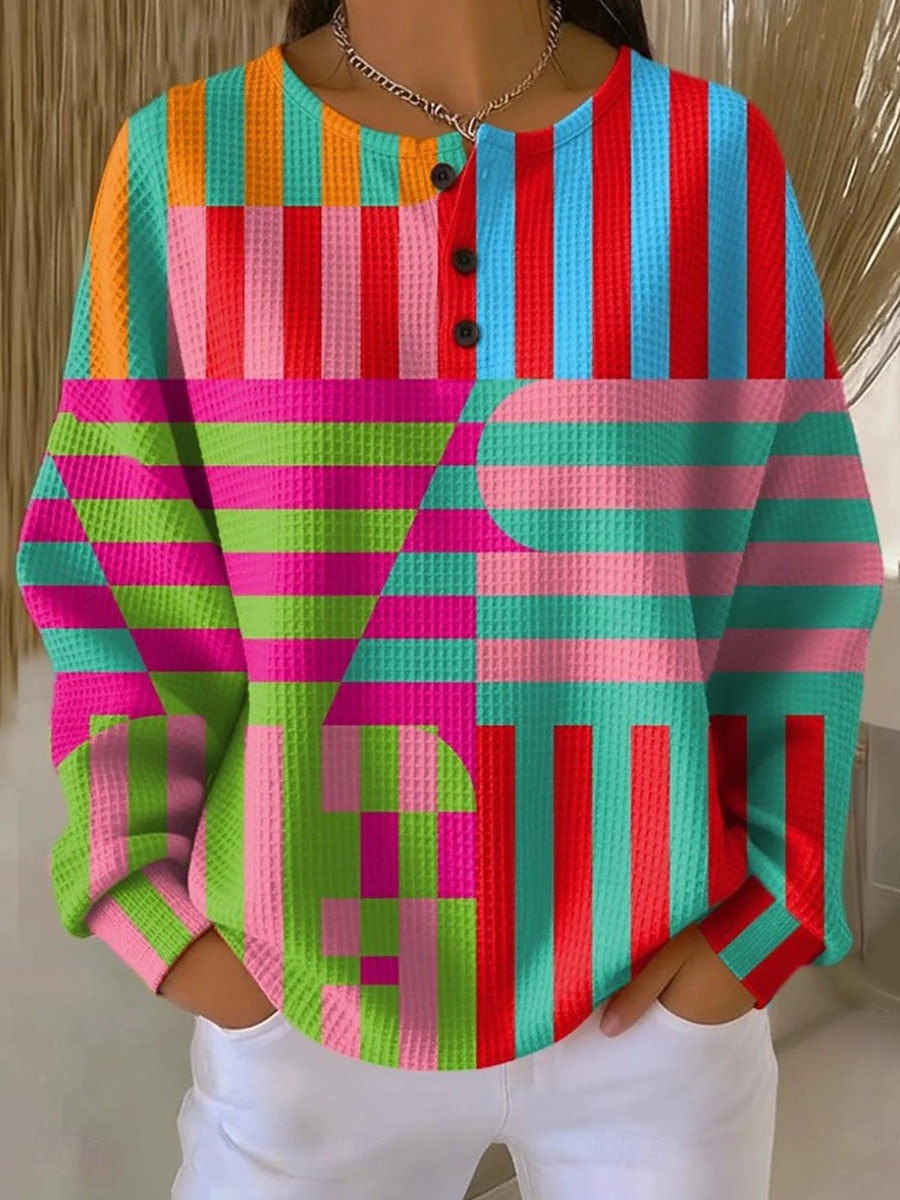 Damen Kapuzenpullover Geometrisch Mode Langarm Rundhalsausschnitt Normale Oberteile Schwarz Gelb Rosa Frühling Herbst Winter 2026 - $28.99 –P3