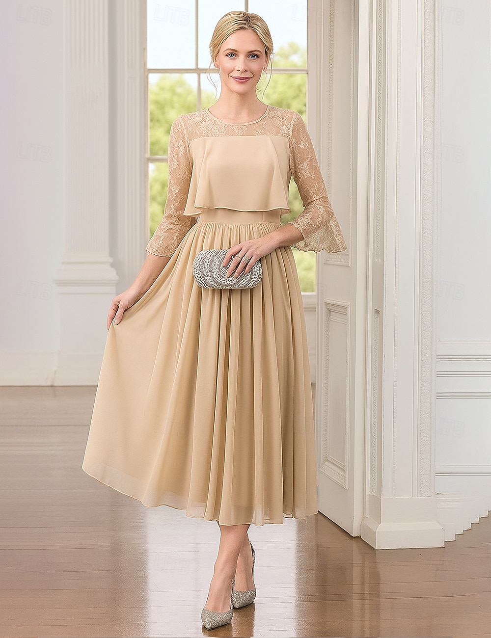 Vestido de Fiesta en Línea A de Longitud de Té Ankle Length Vestido de Cóctel Vestido de Invitada de Boda Vestido de Madre de la Novia de Manga Larga Cuello Redondo Fiesta Elegante Vintage con 2026 - $91.99 –P5