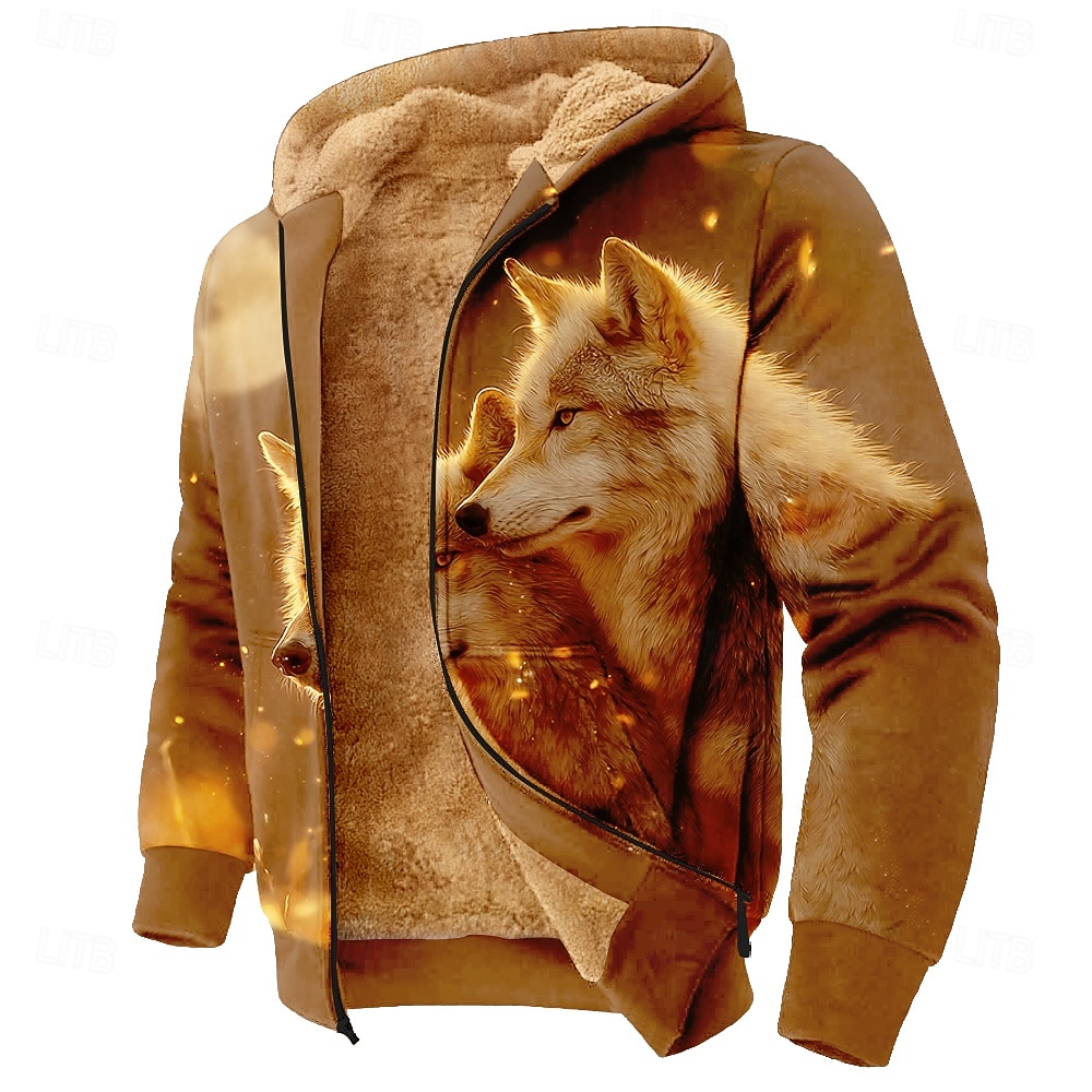 Per uomo Lupo Pile Felpa con Cappuccio Felpa Moda Quotidiano Semplice Casual Girocollo All'aperto Arrampicata Marrone Con zip Autunno Inverno progettista S M L XL 2XL 3XL del 2026 a $41.99 –P1