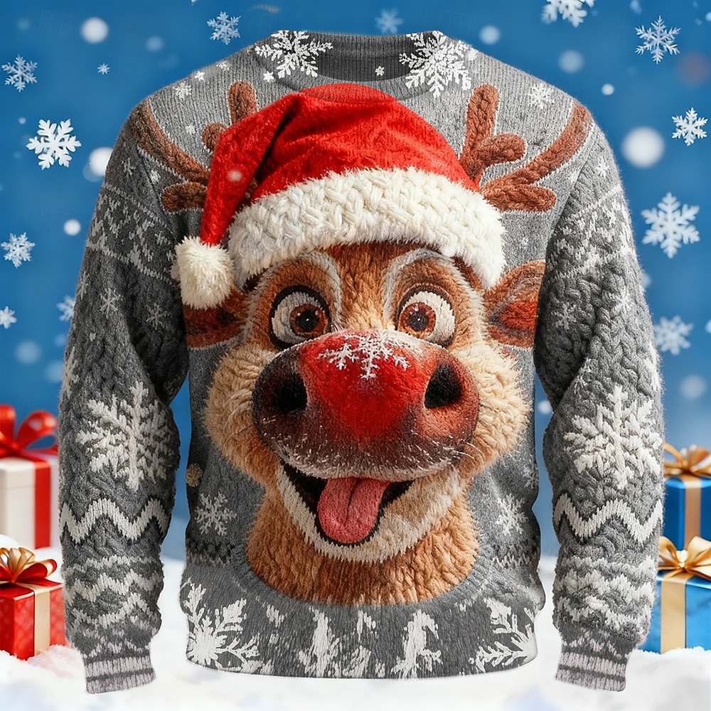 Stygg julegenser Herre Hver Trykt mønster Pullover genser Strikketøy Crewneck Fritid Feriereise Daglig Hold Varm Langermet Vår Høst Vinter Rød Blå Lilla 2025 - $36.99 –P5