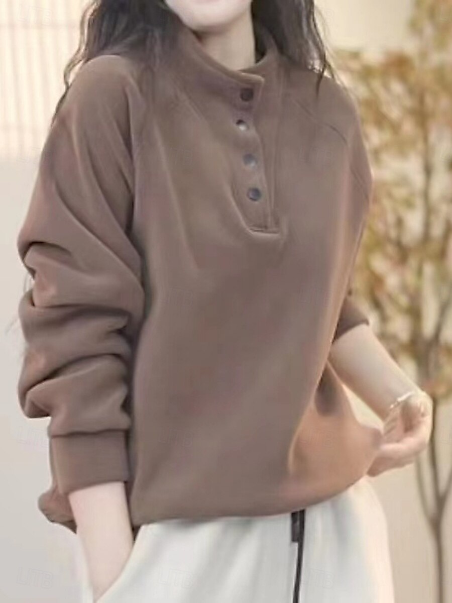 Damen Pullover Sweatshirt Knöpfe Einfach Lässig Langarm Rollkragen Normale Oberteile Straße Alltagskleidung Schwarz Weiß Rote Purpur Grün Herbst Winter 2026 - $21.99 –P14
