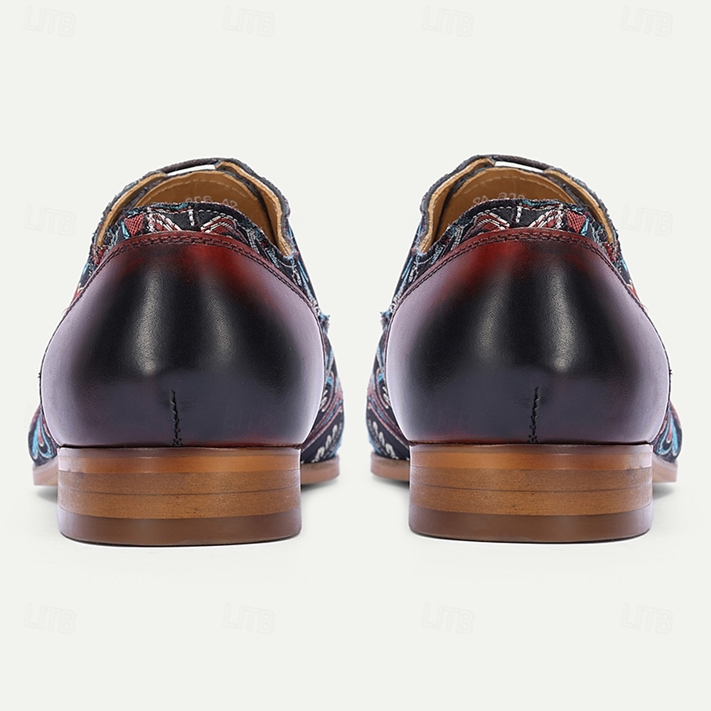 Men's Black Leather and Floral Pattern Lace-up Shoes - Fashion-forward Footwear for Semi-formal Gatherings, Evening Parties and Trendy Casual Wear 2026 - $94.99 –P5