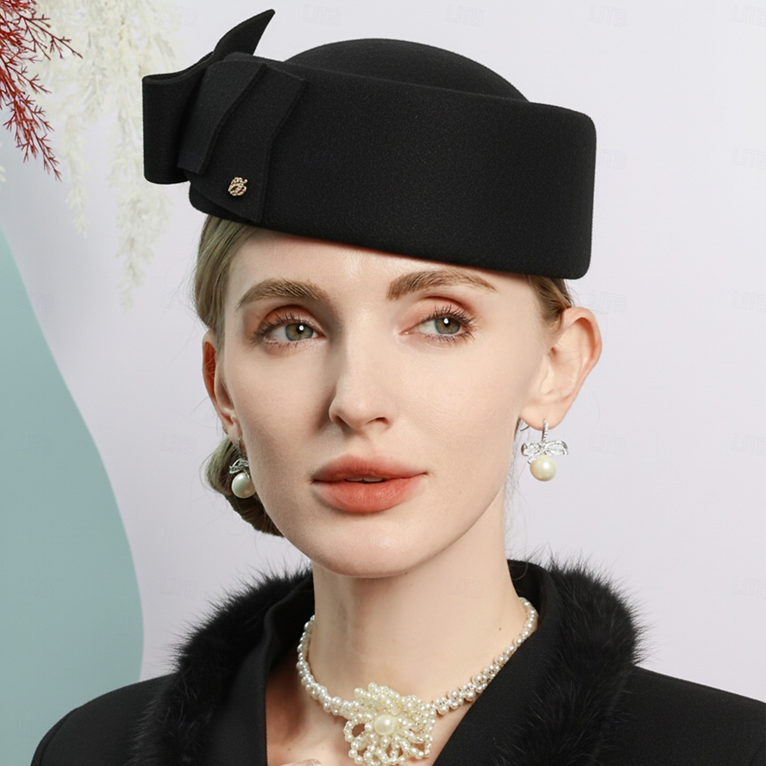 hoed 100% Wol Damesbaret Fedorahoed Bruiloft cocktail Elegant Bruiloft Met Strik Pure Kleur Helm Hoofddeksels 2026 - $49.99 –P12