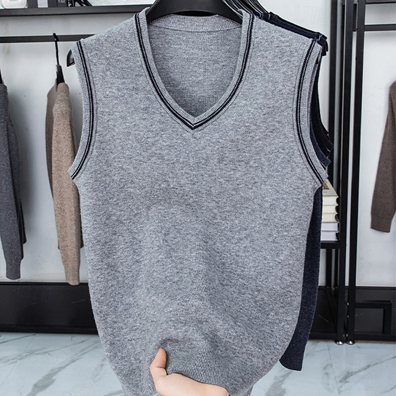 Herren Pullunder Kleid Pullover Pullover Weste Strickpullover Gerippt Stricken Normale Oberteile Gestrickt Einfach V Ausschnitt Mode Lässig Urlaub Alltagskleidung Bekleidung Herbst Winter Schwarz Rote 2026 - $25.99 –P12