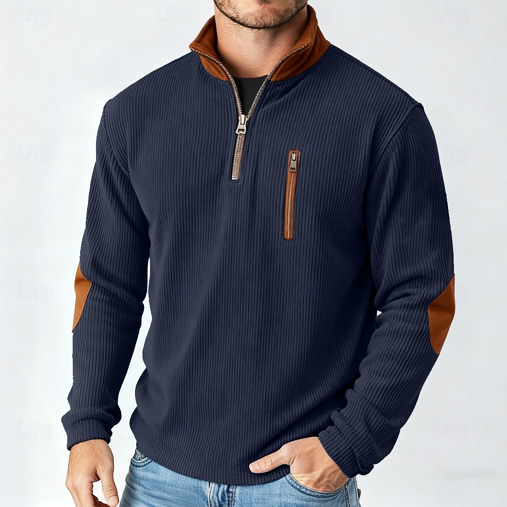 Herren Cordhemd T-Shirt Langarmshirt Herrenhemden mit Ellbogenflicken Langarm Reißverschluss Herbst Winter Herbst Winter Farbblock Täglich Strukturiert Lässig Reißverschluss Oversize Locker Lässig 2026 - $16.99 –P8
