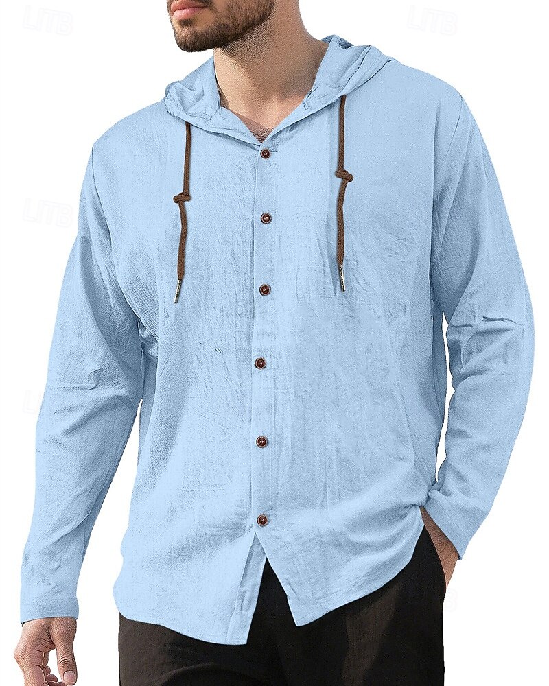 Per uomo Camicia Camicia di lino Camicia Estiva Camicia da Spiaggia Semplice Vacanza Casuale Nero Bianco Blu marino Cachi Manica Lunga Con Cappuccio Primavera Autunno Abbigliamento Coulisse del 2026 a $24.99 –P1
