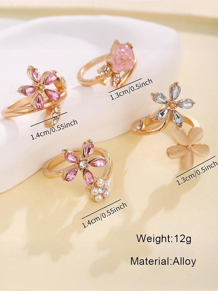 dames legering bloemen ringen set – elegant ontwerp met roze en heldere kristallen, perfect voor casual en formele gelegenheden 2026 - $4.99 –P5