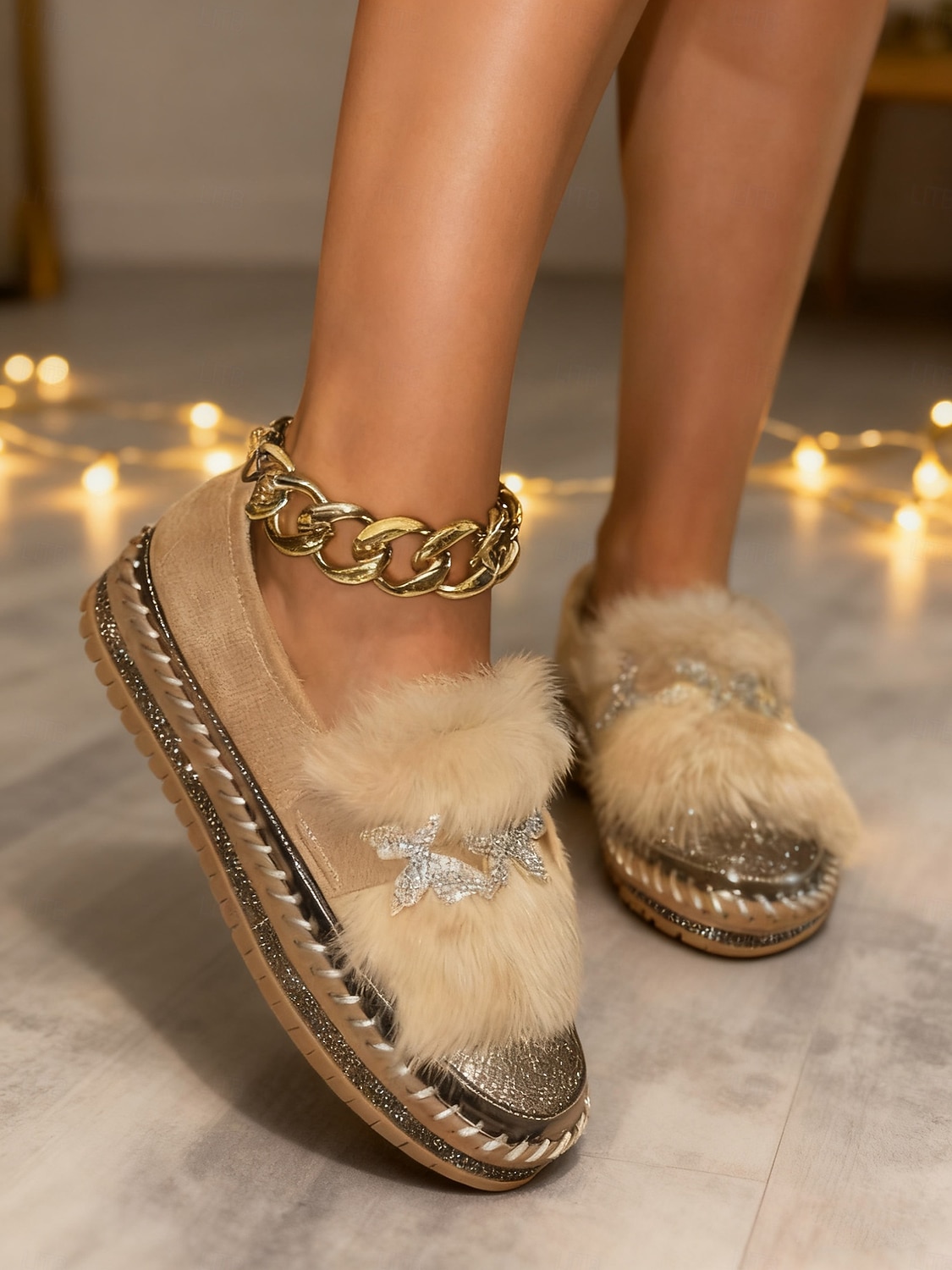 Damen-Loafer mit Strass-Schmetterling und Kunstpelz – funkelnde Slipper für Partys und Club-Outfits &Winter-Glamour-Stil 2026 - $42.99 –P7