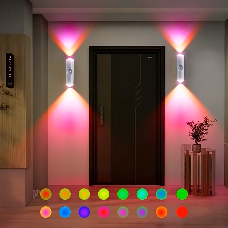 1/4 sztuki podwójnej lampki nocnej z czujnikiem kociego oka, ładowanej przez USB, RGB, 3/7 trybów kolorów, płynne przyciemnianie, do sypialni, schodów, garderoby, salonów, reflektorów 2026 - $14.49 –P1
