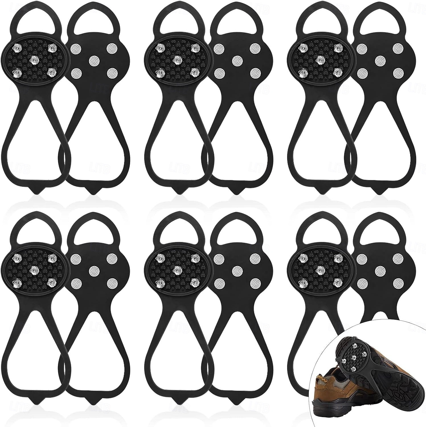 6 paia di ramponi da ghiaccio, ramponi da neve, ramponi da neve di grandi dimensioni, ramponi antiscivolo con 5 tacchetti, ramponi da neve universali per escursionismo e pesca sulla neve del 2026 a $20.99 –P1