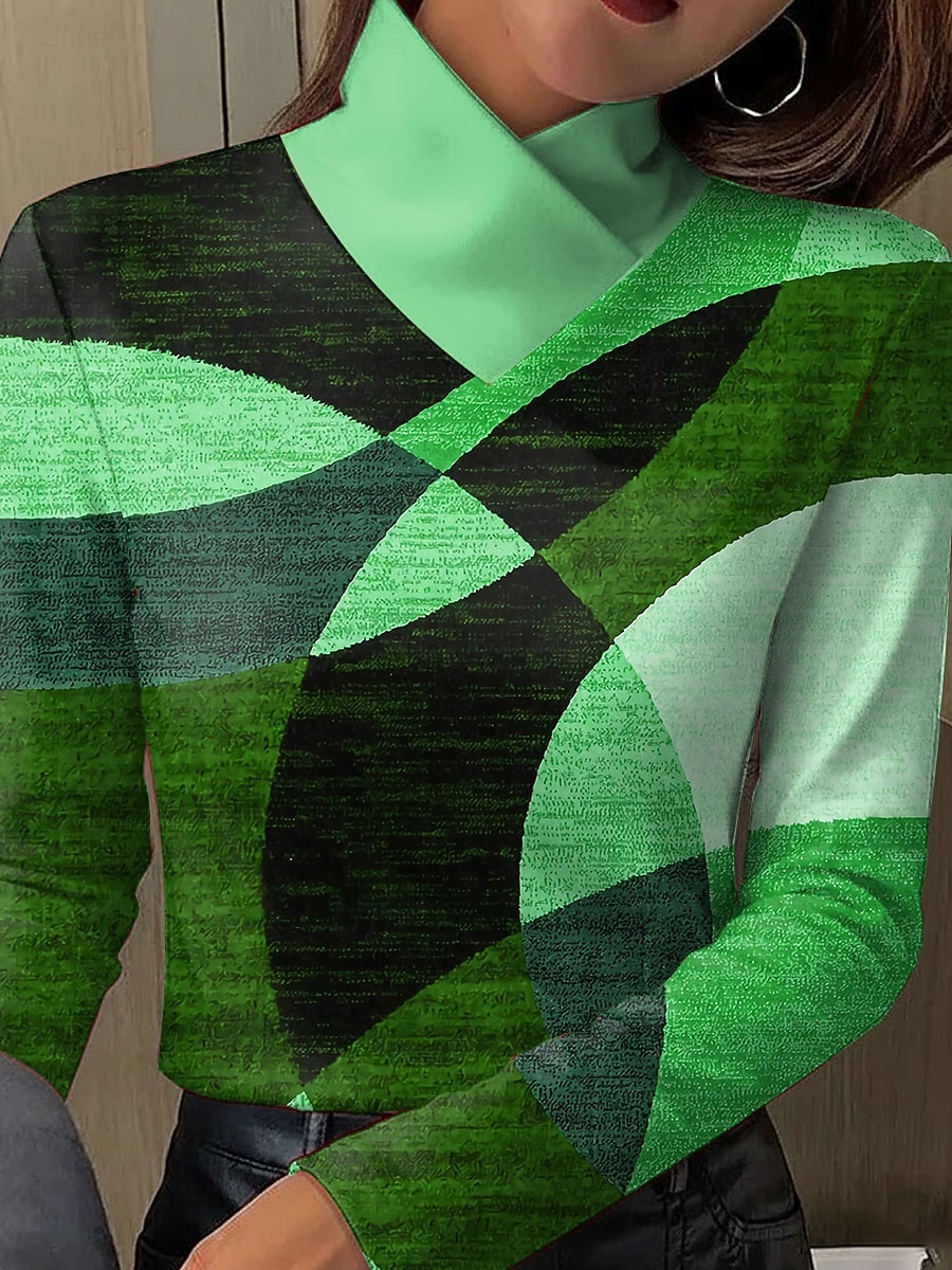 Damskie Podkoszulek Nadruk Graficzny Geometryczny Abstrakcja Elegancja Zabytkowe Elegancki Długi rękaw Golf Zwykłe topy Codzienny Niebieski Pomarańczowy Zielony Szary Wiosna Jesień Zima 2026 - $25.99 –P3