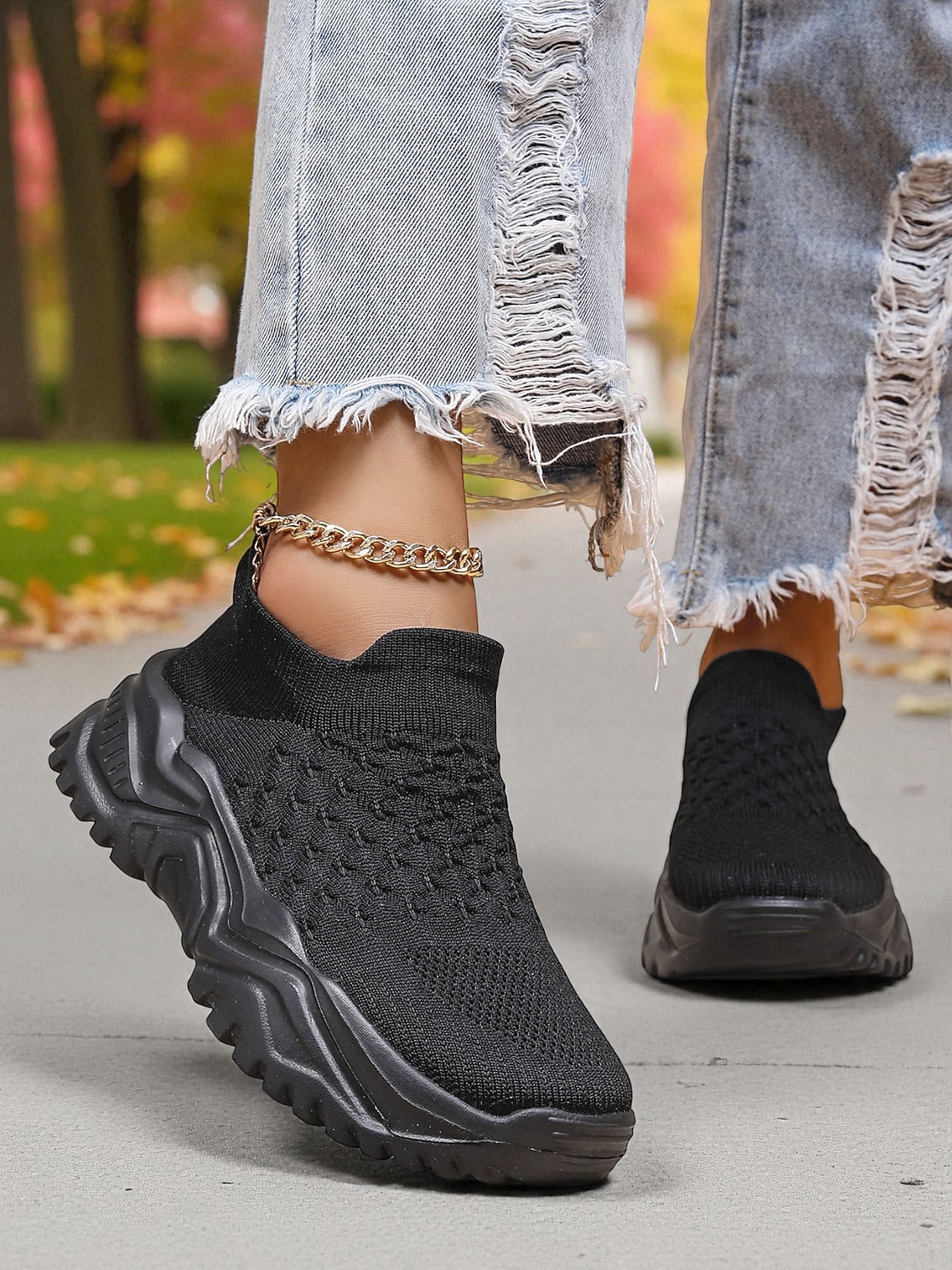 Knallrøde slip-on-sko til dame med pustende strikk – lette og komfortable joggesko for hverdagsaktiviteter, reiser og uformelle utflukter 2026 - $29.99 –P2