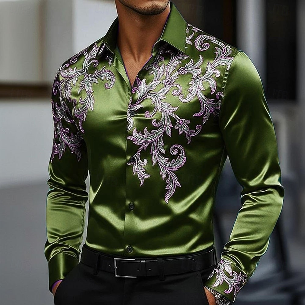 Men's Floral Print Ethnic Flowers Shirt Satin Shirt Dress Shirt Long Sleeve Vintage Retro Vacation Dailywear Summer Spring Fall Turndown 3D Print Button Up Shirts Blue Dark Red Dark Green Green 2026 - $29.99 –P4