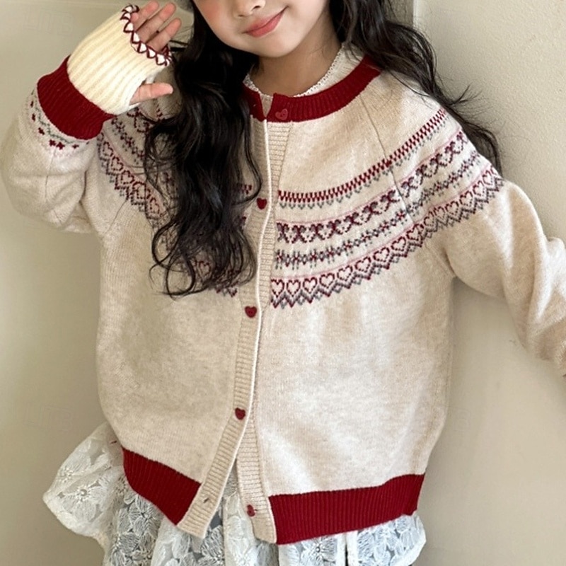 Kids Girls' Cardigan Sweater Heart Outdoor Long Sleeve Button Up Fashion 4-12 Years Fall Beige 2026 - $27.99 –P4