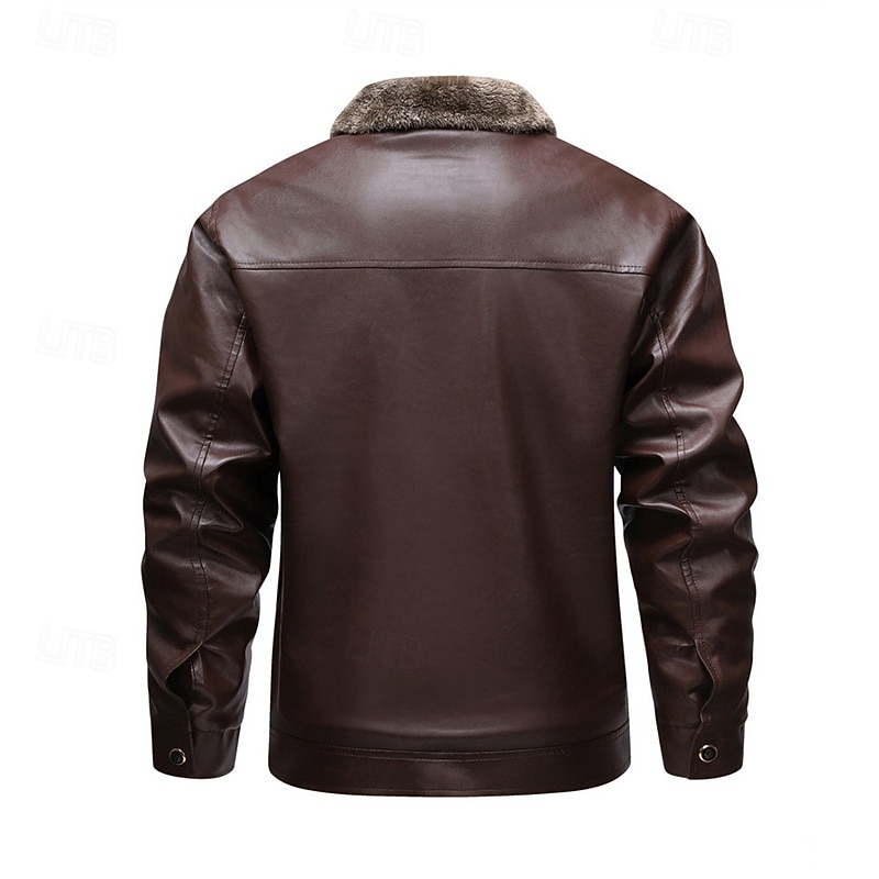 Men's Faux Leather Jacket Winter Jacket Fleece Jacket Casual Jacket Outdoor Casual Thermal Warm Pocket Fall Winter Plaid Streetwear Casual Hooded Regular Black Brown Jacket 2026 - $37.99 –P3