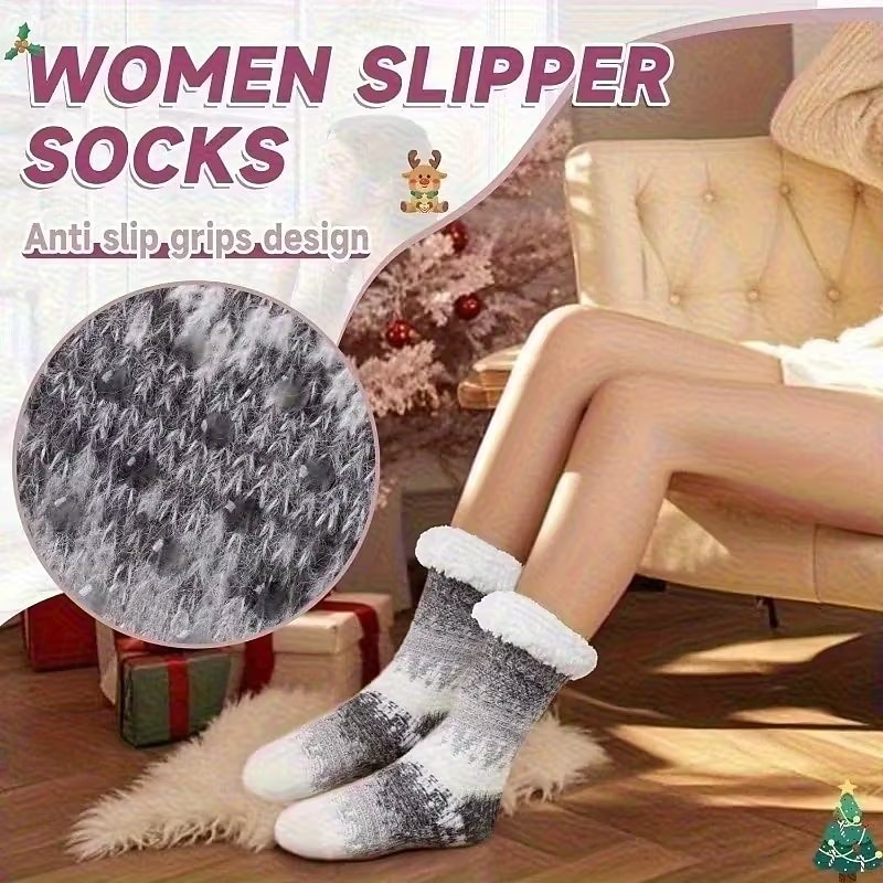 1 para damskich puszystych skarpet-kapci, pluszowych, wyściełanych skarpet podłogowych na jesień &zimowe, antypoślizgowe, grube, ciepłe, pluszowe skarpetki, 6 kolorów dostępnych, prezent na Święto 2026 - $17.49 –P2