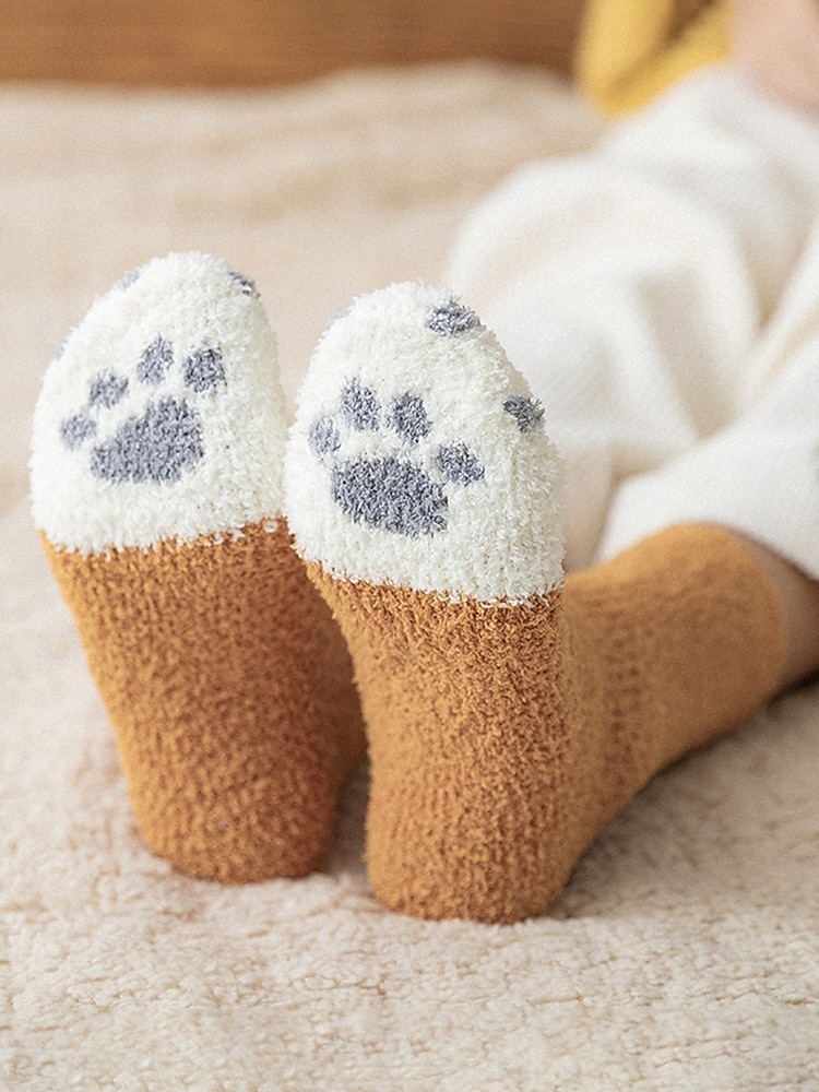 2026年 レディースコットンブレンドソックス、猫の足跡プリントデザインの6足セット、複数の色、柔らかくて快適な毎日の着用に最適  コレクション – $11.99 –P3